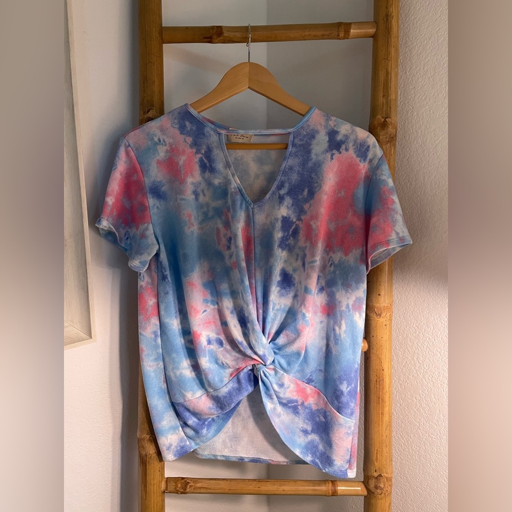 143 story tie dye twist front top